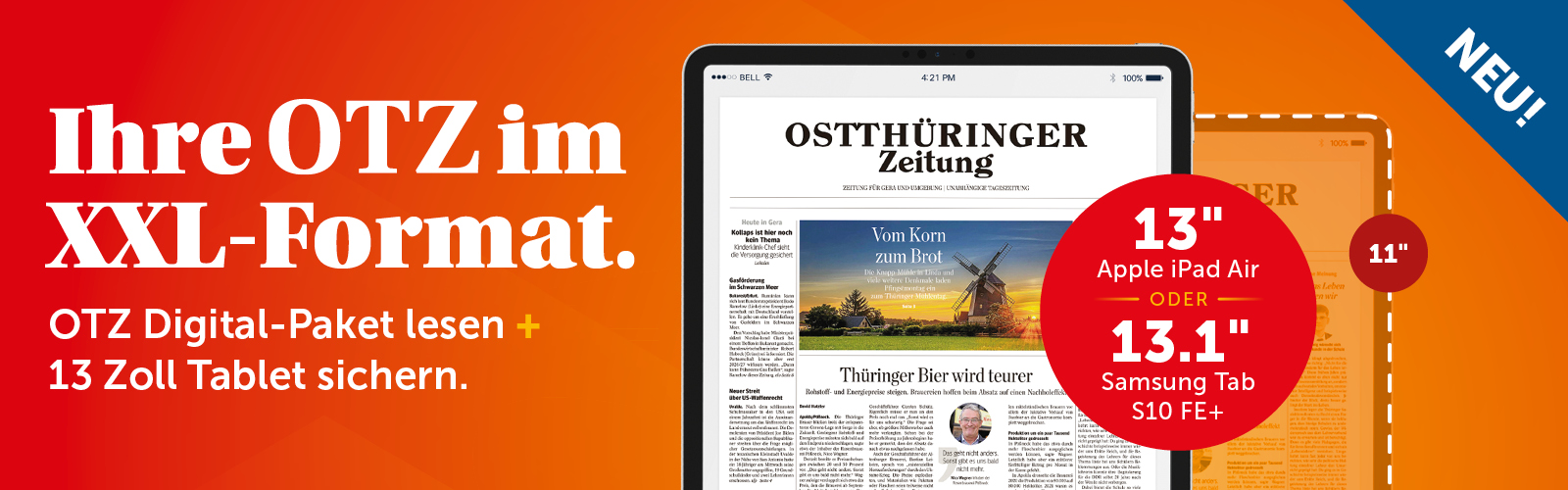 Jetzt abonnieren und 13 Zoll Tablet sichern