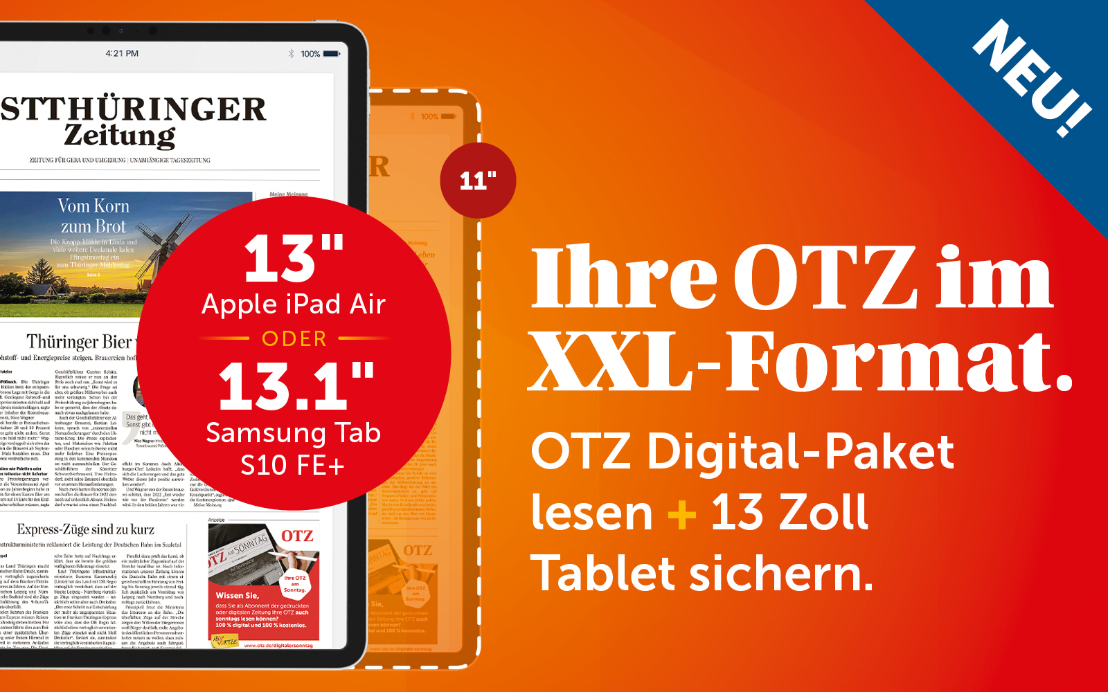 Jetzt abonnieren und 13 Zoll Tablet sichern