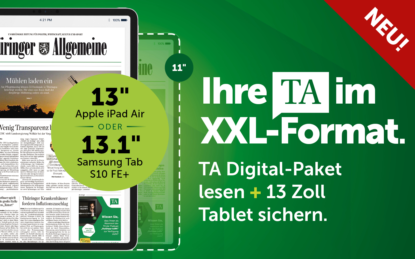 Jetzt abonnieren und 13 Zoll Tablet sichern